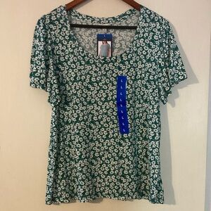 Lucky Brand Green and White Fitted Short Sleeve Tee